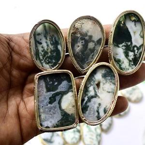 High Quality Moos Agate Grooved Brass Pendant 100% Natural Blue Opal Stone Unisex Wholesale - Product Image 6