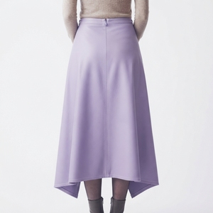 Lavender Textured Asymmetric Mid-Calf <b>PU</b> <b>Leather</b> Woven Plus Size Women's Solid Casual <b>Skirt</b> for Daily Wear - Product Image 2