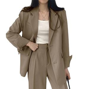 Women's Solid Color Blazer <b>Suit</b> Set With Notched Collar Full Length Pants Office Lady Style Autumn Wear - Product Image 1