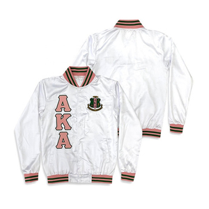 OEM Customized Plus Size Satin Alpha Sorority Varsity Bomber <b>Jacket</b> Women Embroidered Zip Up <b>Long</b> Sleeve Streetwear Custom Logo - Product Image 5