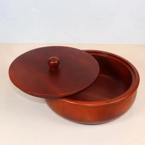 Bol rond en bois poli avec couvercle et poignée assortis, ustensile de cuisine artisanal pour servir, ranger et présenter. - Product Image 1