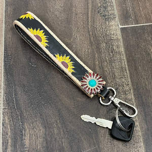 Porte-clés personnalisé OEM ODM en cuir de vachette véritable, fait main, avec concho fleur tournesol, style western, cadeau de boutique - Product Image 5