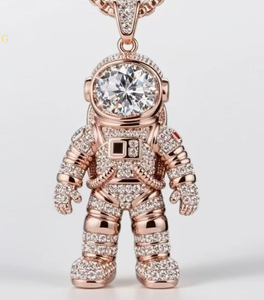Colgante de Astronauta con Moissanita, Plata de Ley 925, Chapado en Oro, Redondo Brillante, Collar con Dije, Joyería Unisex para Fiestas - Product Image 2
