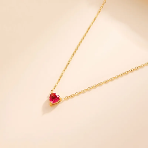 Collar con forma de corazón para mujer, regalo de cumpleaños, chapado en oro de 18 quilates, acero inoxidable 304 con incrustaciones de vidrio - Product Image 3