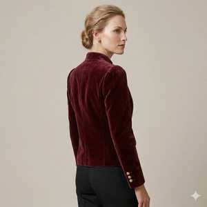 Blazer en velours bordeaux de luxe pour femme – Veste cintrée à col montant - Product Image 2