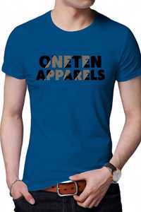 T-shirt à manches courtes pour homme, bleu, col rond, imprimé lettres, coupe décontractée, coton - Product Image 1