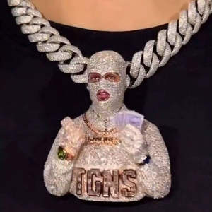 Pendentif personnalisé 3D pour homme en moissanite VVS, style Hip Hop, motif masque facial, motif argent glacé, breloque logo, bijoux Hip Hop - Product Image 1