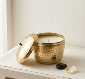 Luxury Hammered Gold Metal <b>Candle</b> Jar With Lid Handcrafted Brass <b>Candle</b> Pot For Home Decor Scented Soy Wax Container Wholesale - Product Image 1
