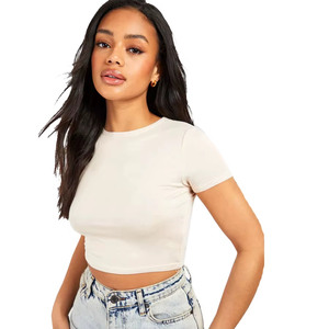 T-shirts courts pour femmes, manches courtes, simples, légers, sexy, pour le fitness, 100% coton bio, col rond. - Product Image 6