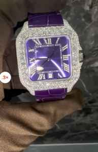 Reloj Cuadrado con Esfera Morada y Diamantes, Estilo Hip Hop, de Lujo, Personalizado con Moissanita para Hombre - Product Image 2