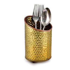 Porta cubiertos vintage de metal dorado, organizador de utensilios de acero con recubrimiento en polvo, soporte para cucharas y tenedores de mesa para uso en cocina y comedor. - Product Image 1