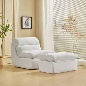 Modern Compressed Corduroy Chaise Lounge Chair with Ottoman Cozy <b>Recliner</b> for Small Spaces Living Room or Bedroom - Product Image 1