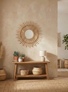 Stylish Sunburst Shape Bamboo And Rattan <b>Mirror</b> Ideal For Living Room Wall Decor For Eye Catching Boho Statement Look - Product Image 4