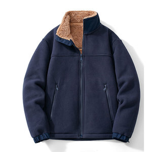 <b>Men's</b> <b>Fleece</b> <b>Jacket</b> Solid Color Stand Collar Full Zip Windproof Casual Winter Outerwear with <b>Sherpa</b> Lining and Zipper Pockets - Product Image 6