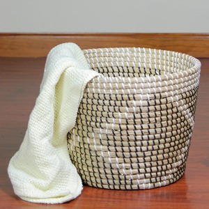Seagrass Woven <b>Basket</b> with Black and White Accents Handmade <b>Storage</b> <b>Basket</b> Wholesale eco-friendly Made in Vietnam - Product Image 3