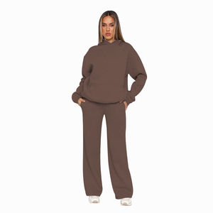Survêtements amples personnalisés avec logo imprimé, en coton 100%, ensemble 2 pièces, pantalon large, pour femmes - Product Image 2