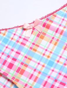 Conjunto de Bikini a Cuadros para Mujer con Tirantes Finos, Escote en V Profundo, Detalle de Lazo, Ribete en Contraste, Braguita Brasileña de Tela Elástica - Product Image 5