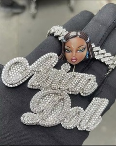 Colgante de muñeca asiática elegante con moissanita y cristales de plata, estilo hip hop, amuleto unisex, joyería de moda. - Product Image 2
