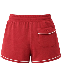 Custom Red Women Sweat Shorts Cotton Fleece Elastic Waist <b>Drawstring</b> Casual Gym Summer Shorts With Side Stripe OEM Supplier - Product Image 2