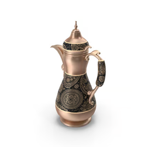 <b>Antique</b> style engraved brass coffee pot with a curved spout and handle, at wholesale prices, perfect for unique gifting. - Product Image 3