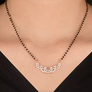 Minimal Curved Design Diamond Mangalsutra Necklace – Gold Plated Black Bead Diamond <b>Jewelry</b> - Product Image 1