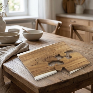 Nouvel ensemble de 4 dessous-de-plat emboîtables en bois de Suar, planche à découper écologique de qualité alimentaire, plateau de découpe en bois fait main pour la cuisine - Product Image 3