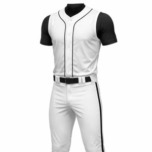 Wholesale Custom Men's Sleeveless Baseball Uniform Set White Button <b>Down</b> Jersey Vest and <b>Pants</b> with Black Piping - Product Image 1