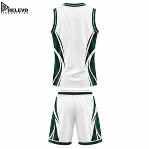 Conjunto de Uniforme de Baloncesto Sublimado Personalizado, Uniforme Deportivo Técnico Blanco con Paneles Laterales Curvos en Verde Bosque y Negro - Product Image 2