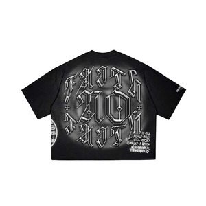 <b>Black</b> Oversized <b>Men's</b> T-Shirt Silver Letter Front Logo Silk Screen Printed Short Sleeve <b>Turtleneck</b> Formal Jersey Fabric 100% - Product Image 6