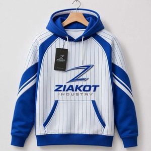 Sweat-shirt à capuche sportif personnalisé ZIAKOT INDUSTRY, bleu clair et blanc à fines rayures, blanc royal, vente en gros directe - Product Image 1
