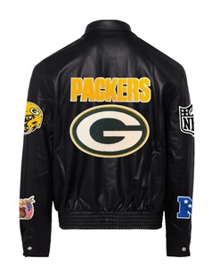 เสื้อแจ็คเก็ตหนังแท้ Green Bay Packers สีดำ สำหรับสวมใส่ในชีวิตประจำวัน ป้องกันลม เป็นมิตรกับสิ่งแวดล้อม - Product Image 2