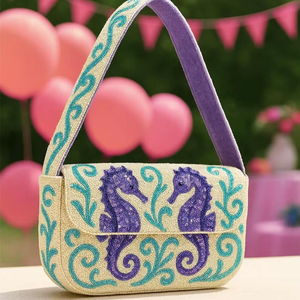 Pochette en verre perlé fait main motif étoile de mer, moderne, durable, avec fermeture à bouton, sac à main de luxe pour femme thème plage, OEM ODM Vente en gros - Product Image 6