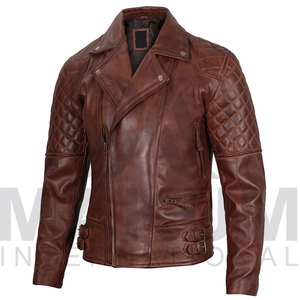 Blouson aviateur en cuir véritable pour homme, col montant, fermeture éclair, épaules matelassées, coupe ajustée, vêtement d'hiver - Product Image 2