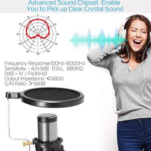 Microfono a Condensatore Cardioide Professionale per Registrazione in Studio con Treppiedi a 180 Gradi e Filtro Anti-Pop - Product Image 3