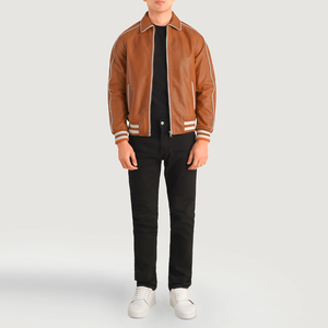 Nouvelle veste universitaire en laine marron confortable avec broderies, nouvelle arrivée, pièce fraîche, veste de baseball classique - Product Image 2