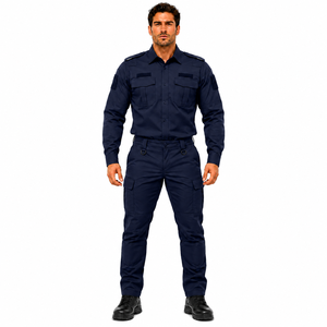 Conjunto de Uniforme de Guardia de Seguridad para Hombre, Camisa de Manga Larga, Pantalones Cargo, Azul Marino Sólido, Ropa de Trabajo Profesional, Uniforme para Todas las Temporadas - Product Image 1