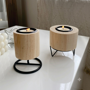 Nordic Natural Wooden Tealight Holder Metal Base Table Centerpiece Candle <b>Stand</b> Aesthetic Living Room Bedroom Decor Candle <b>Stand</b> - Product Image 1