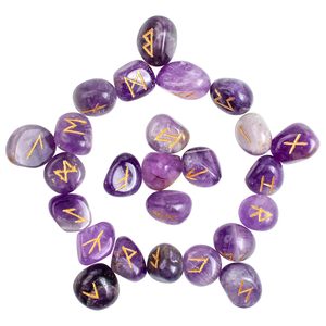 Ensemble de pierres runiques en améthyste, cristal poli gravé avec des symboles Futhark, forme irrégulière, REIKI, divination religieuse, décoration de la maison - Product Image 2