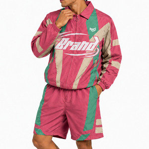 Custom <b>Pink</b> Graphic Print Nylon Windbreaker Jackets Shorts Track Suit Lightweight Waterproof Embroidery Logo Windbreaker Hoodies - Product Image 4
