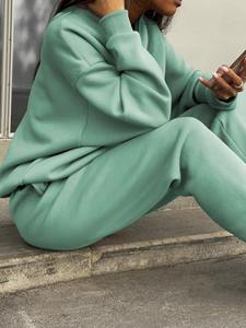 Custom Women's Fleece Tracksuit Set Quarter <b>Zip</b> Sweatshirt Jogger Pants Casual Lounge Wear Activewear OEM Supplier - Product Image 4
