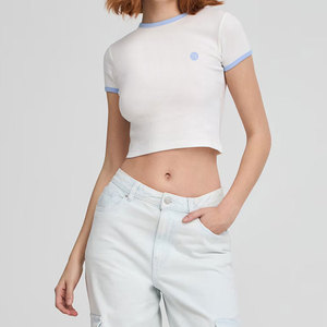 Modern Women Crop Top Breathable Short Sleeve Everyday Casual <b>Shirt</b> Soft Fabric For Summer Fashion Looks - Product Image 3
