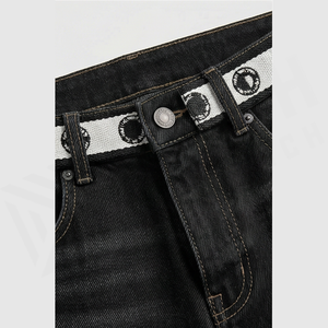Jean en denim coupe droite délavé foncé pour homme, taille haute, coupe slim, en coton, style décontracté, pantalon d'automne - Product Image 4