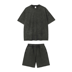 Nouvel Arrivage Vente en Gros en Ligne 2026 Ensemble Short d'Été Homme Streetwear 100% Coton Délavé à l'Acide Deux Pièces Imprimé pour Homme - Product Image 3
