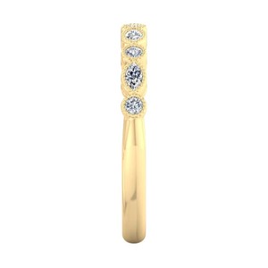 Anillo Vintage con Diamantes Cultivados en Laboratorio, Corte Marquesa y Redondo, con Banda Milgrain, Oro de 14K/18K, Anillo Apilable para Boda o Aniversario - Product Image 4