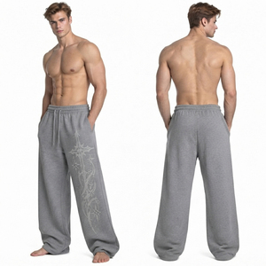 <b>Men's</b> <b>Winter</b> Rhinestone Sweat Pants Wide Leg <b>Men</b> Sweat <b>Trouser</b> Drawstring Waist Fleece Joggers <b>Men</b> Heavyweight Baggy Sweatpants - Product Image 4