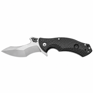 Navajas Plegables Recurvadas con Empuñadura de Patrón Tejido Negro, Hoja con Acabado Satinado, Protector de Dedos y Ranura para Cordón para Uso en Exteriores - Product Image 1