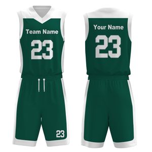 Conjunto de Uniforme de Baloncesto Verde Personalizado, Cuello en V, Sin Mangas, Poliéster que Absorbe la Humedad, Unisex para Adultos, Todas las Temporadas - Product Image 1