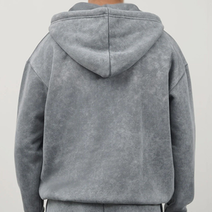 Sweats à capuche unisexes personnalisés à fermeture éclair, effet délavé, coupe oversize, en molleton de coton, style Hip Hop Streetwear, fermeture éclair intégrale, 300g Polyester/Coton, commandes en gros - Product Image 4