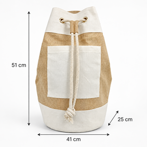 Natural PP Jute <b>Drawstring</b> Duffle <b>Bag</b> 41x51x25cm <b>Canvas</b> Pocket Reusable Eco Friendly Custom Logo Wholesale OEM Private Label <b>Bag</b> - Product Image 2