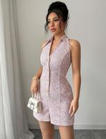 Combinaison courte en tweed texturé rose poudré style Primrose ou combinaison ajustée vintage